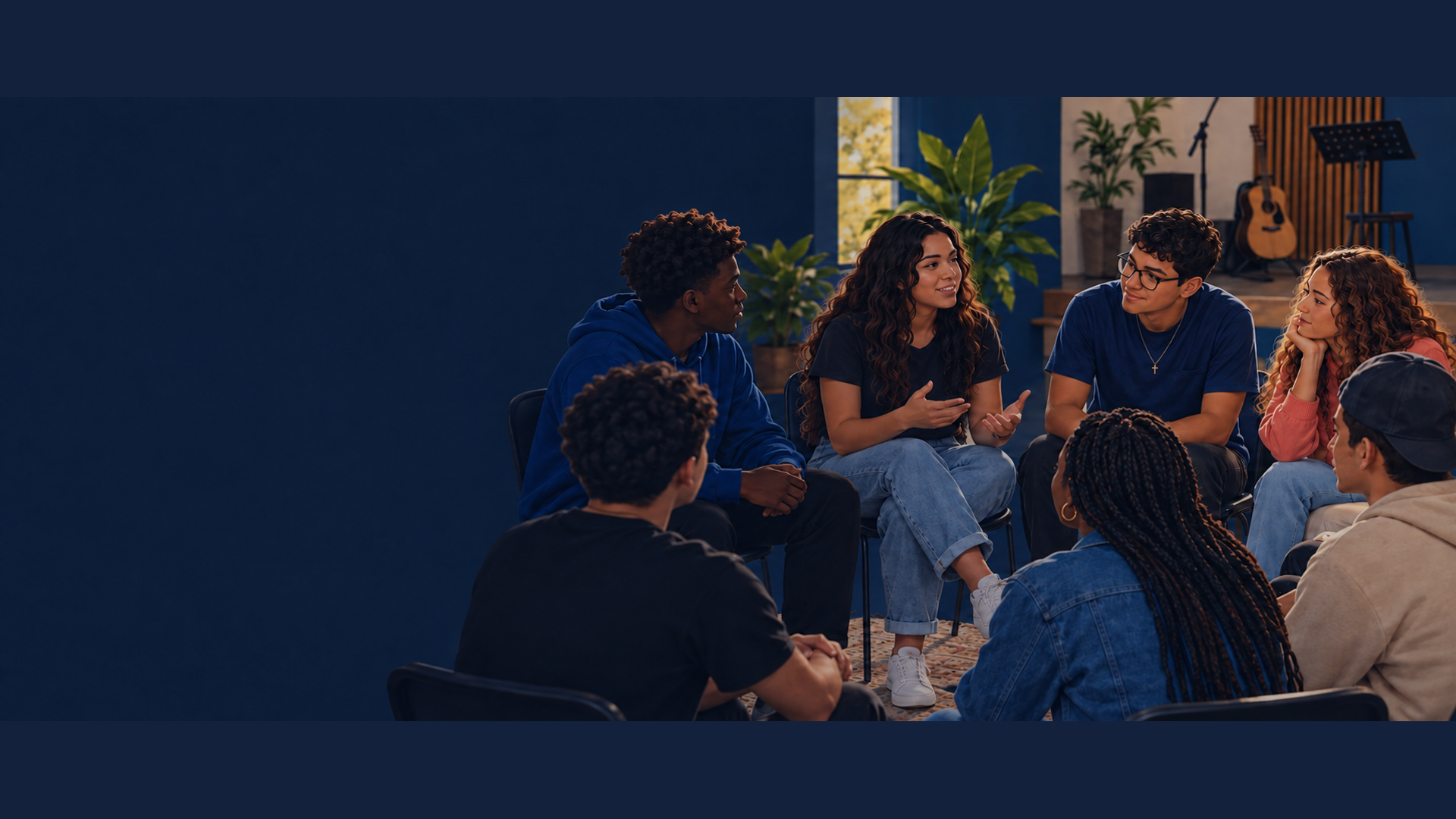 Ilustração do Encontro Vivo com jovens em uma conversa de grupo