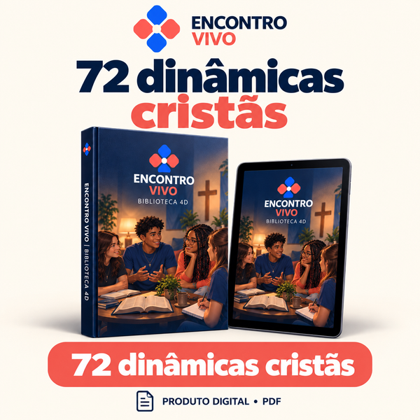 Mockup ilustrativo do ebook digital Encontro Vivo, com 72 dinâmicas cristãs em PDF